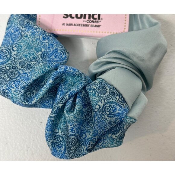 Scunci Blue Paisley Satin Hair Scrunchie Ponytail Holder - Picture 3 of 3